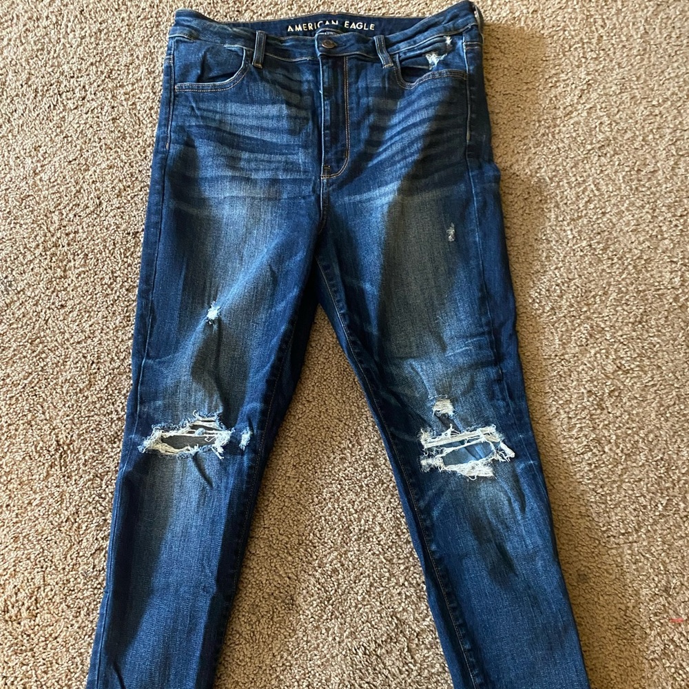 Size 12 Highest Rise Jeggings from American Eagle. Distress on both legs.